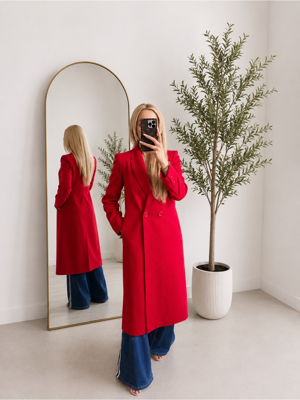 Vintage Bold Red Long Double-Breasted Coat